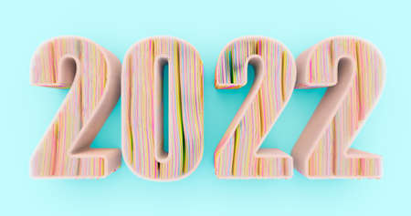 3D rendering. The inscription date of 2022 from curved lines on a blue background.の写真素材