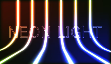 Vector illustration. Set of neon long lamps of different colors on a black isolated background.のイラスト素材