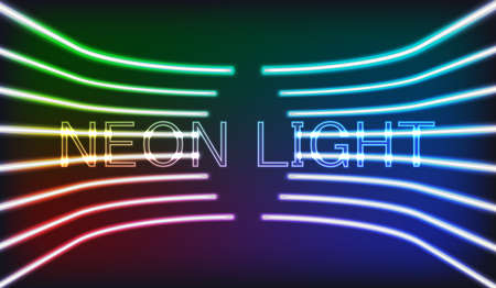 Vector illustration. Set of neon long lamps of different colors on a black isolated background.のイラスト素材