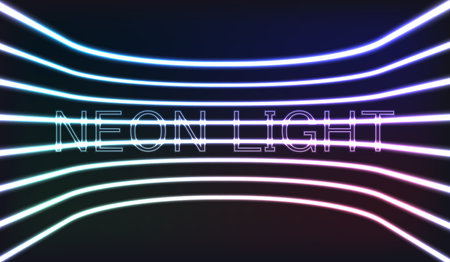 Vector illustration. Set of neon long lamps of different colors on a black isolated background.のイラスト素材