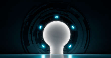 3d rendering. Empty light studio room futuristic Sci Fi big hall room with lights white, Future background for design.の写真素材