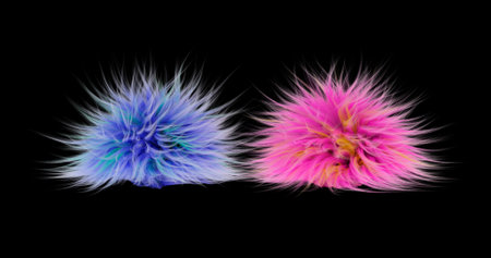 3d rendering. Fluffy purple ball on a black isolated background. Graphic illustration.の写真素材