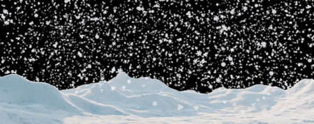 3d rendering. Snow landscape isolated on black background. winter decoration. Snow background. Snowdrift.の写真素材
