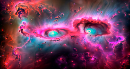 Generative AI. Space wallpaper and background. Universe with stars, constellations, galaxies, nebulae and gas and dust cloudsの素材