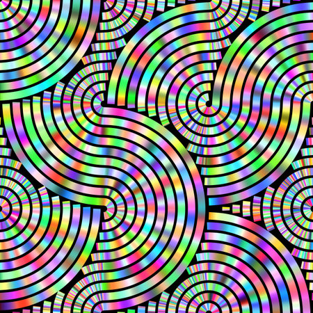 An abstract pattern of multi-colored concentric circles that creates a holographic effect. Vibrant color transitions and smooth lines give the image a dynamic and hypnotic style.のイラスト素材