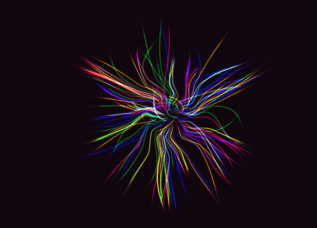 Abstract background of stripes consisting of circles of different colors and gradients. Particles in motion. technologies. Vector illustrationのイラスト素材