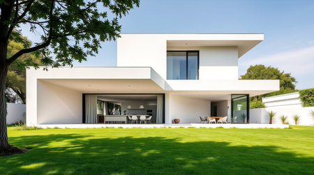3d rendering of modern cozy house with pool and parking for sale or rent