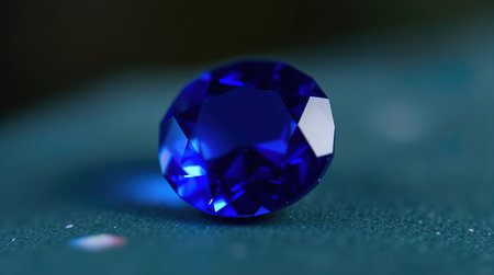 Blue sapphire on a green background. Macro. Shallow depth of field