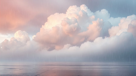 Rainy sky background with clouds and raindrops. 3d renderingの写真素材
