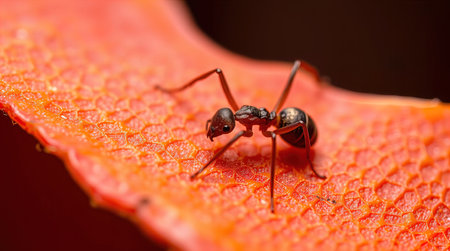 red ant on the leaf in nature or in the garden. macroの写真素材