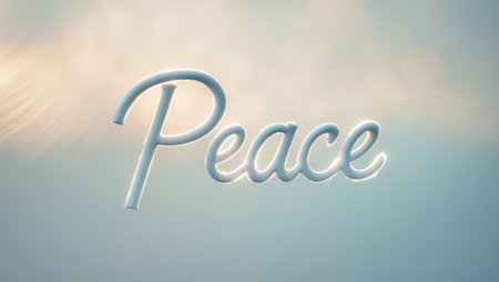 Peace lettering on blue sky background. 3d render illustration.