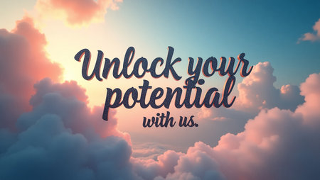 Unlock your potential. Inspirational quote against blue sky with cloudsの写真素材