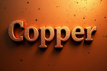 3D illustration of the word COPPER on an orange background.の写真素材