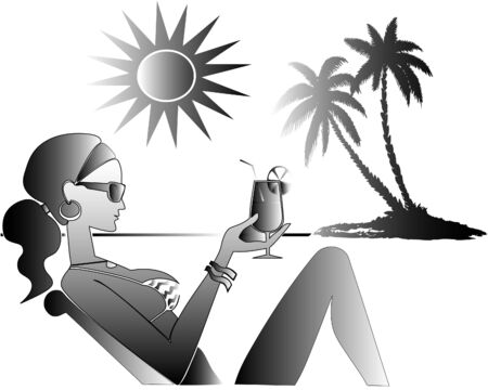vector illustration of girl relaxing at the beachのイラスト素材
