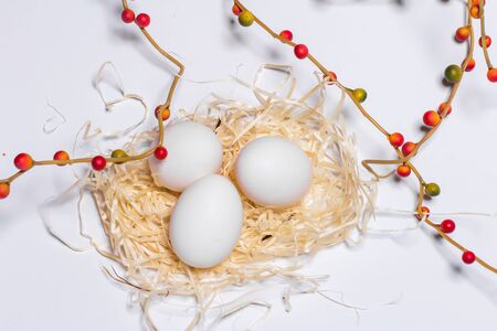 Easter card with eggs on a light background. Close-upの写真素材
