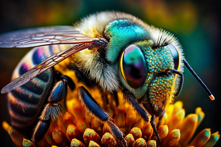 Macro of a bee on a flower. Shallow depth of field.の素材