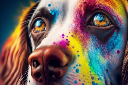 Close-up portrait of a dog with multicolored eyes.の素材