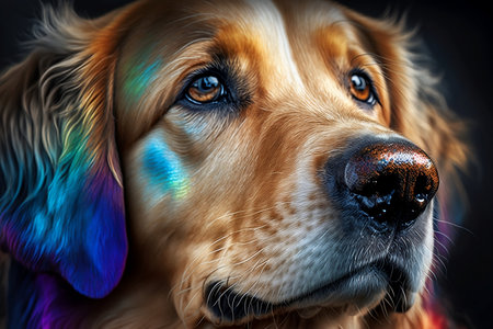 Portrait of a golden retriever dog with multicolored hair.の素材