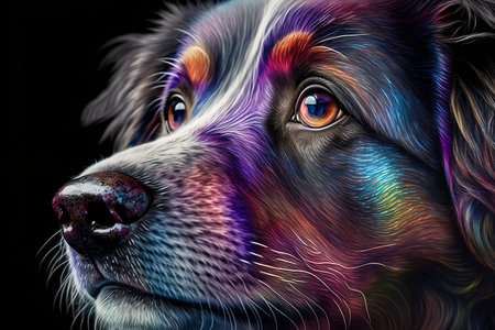 Portrait of a dog with a multicolored background. Collie.の素材