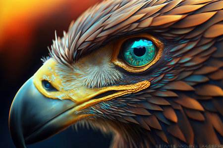 Eagle head with bright blue eye. 3d render illustration.の素材