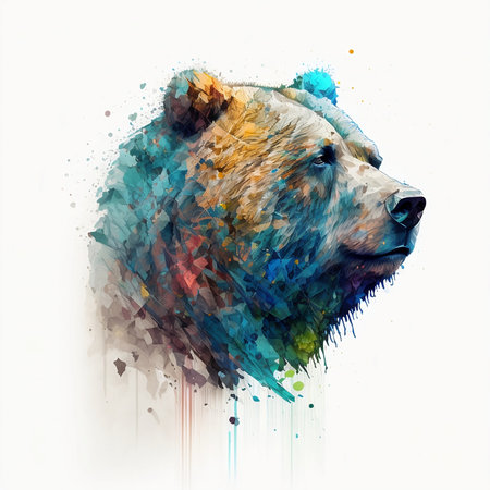 Colorful watercolor portrait of a bear on a white background.の素材