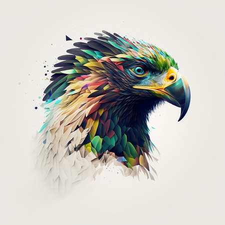 Eagle head. Colorful abstract polygonal bird. Vector illustration.の素材