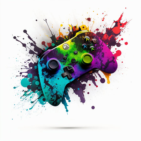 Gamepad with colorful splashes and blots. Vector illustration.の素材
