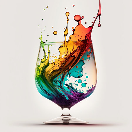 Colorful splashes in a wine glass. 3d rendering.の素材