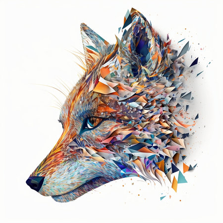 Illustration of a fox head with polygonal geometric elements.の素材