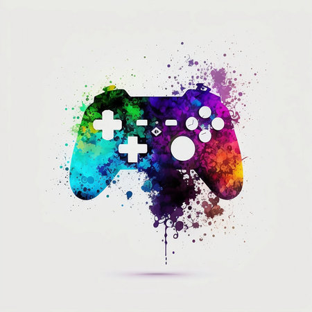 Gamepad and colorful splashes on white background. Vector illustration.の素材