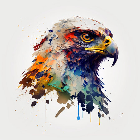 Eagle head with splashes of watercolor paint. Vector illustration.の素材