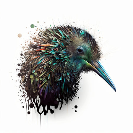 Kiwi bird with splashes on white background. Vector illustration.の素材