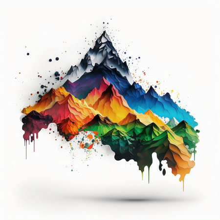 Colorful mountain background with grunge splashes. Vector illustration.の素材