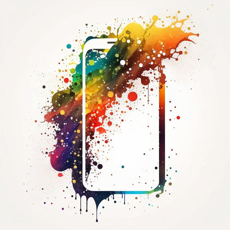 Mobile phone with colorful splashes on white background. Vector illustration.の素材