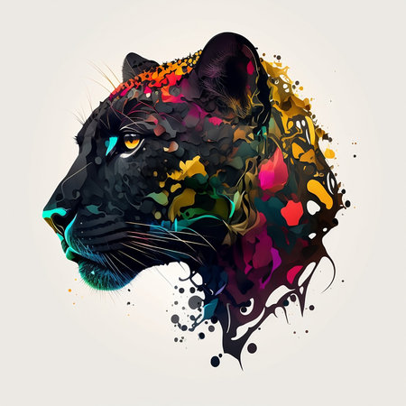 Abstract leopard portrait with colorful splashes. Colorful vector illustration.の素材