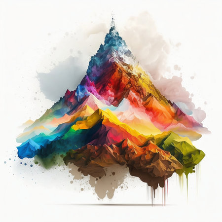 Abstract colorful mountain background with watercolor splashes. Vector illustration.の素材