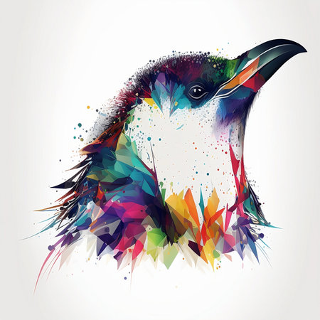 colorful bird with colorful splashes on white background, vector illustrationの素材