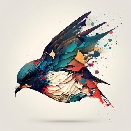 Colorful bird made of splashes and blots. Vector illustration.の素材
