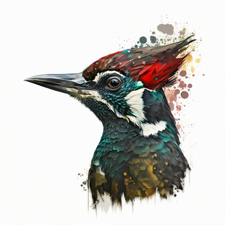 Digital painting of a male Black-crowned Woodpeckerの素材