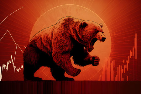 Bear bear on the background of the stock market. Vector illustration.の素材