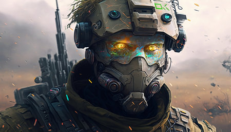 soldier in the spacesuit. 3d rendering. Mixed mediaの素材