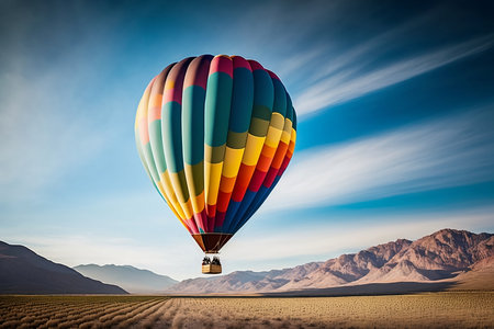 Colorful hot air balloon flying over the desert. 3D Renderingの素材