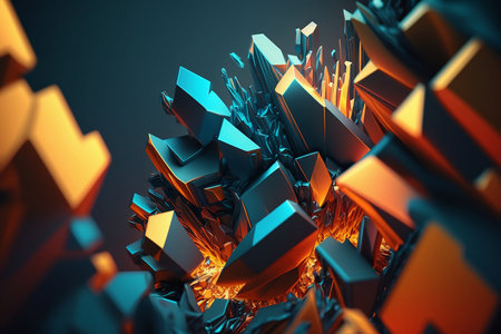 Abstract 3d rendering of chaotic structure. Futuristic background with geometric shapes.の素材