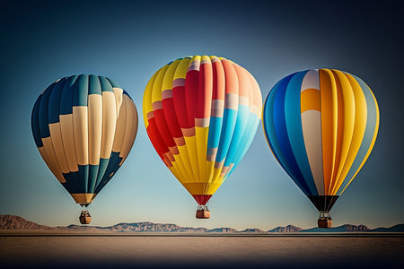Colorful hot air balloons flying in the sky. 3D renderingの素材