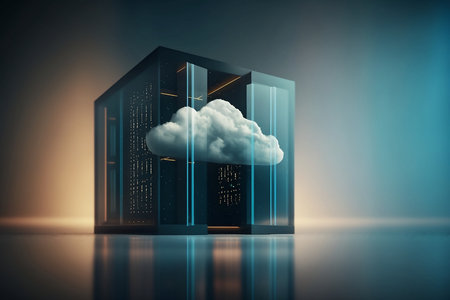 Cloud computing concept with server and data storage. 3D Renderingの素材