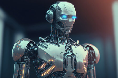 3d rendering humanoid robot or robot with artificial intelligence in future technology conceptの素材