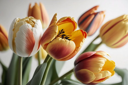 Bouquet of colorful tulips on white background, closeupの素材