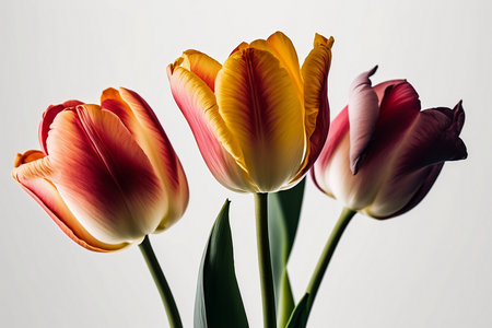 Bouquet of multicolored tulips on a white backgroundの素材