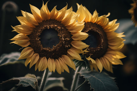 Close up of sunflowers in the field with filter effect retro vintage styleの素材