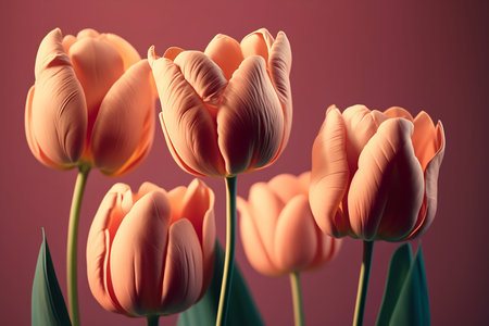 Tulips on a pink background. Bouquet of tulips.の素材